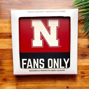 Nebraska Huskers “Fans Only” Absorbent Ceramic Coaster Set (4-Pack)